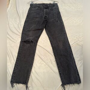 LEVIS Premium 501S Black Jean Women’s 26x26 Distress Denim Fray Ankle Button Fly